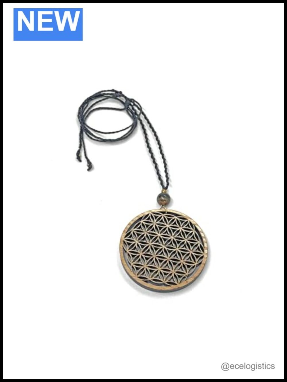 Flower of Life Wood Tiger Eye Pendant Necklace Sacred Geometry Boho